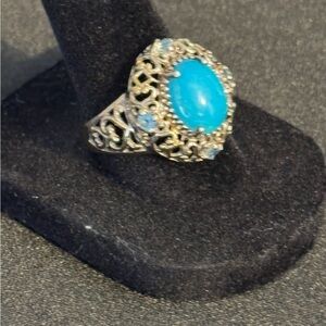 LIRM Sterling Silver/Gold Overlay Turquoise and Topaz Cocktail Ring
